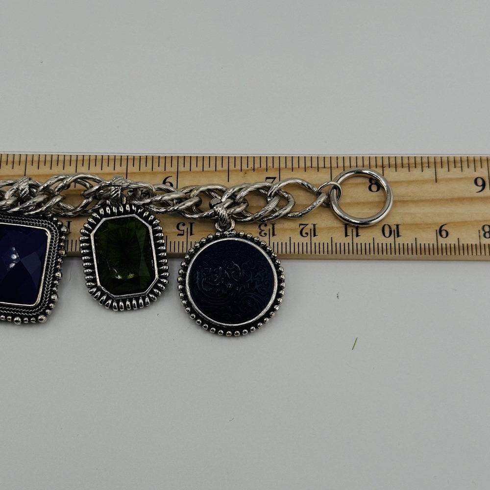 Silver Tone Chunky Colorful Charm Bracelet - Picture 12 of 12